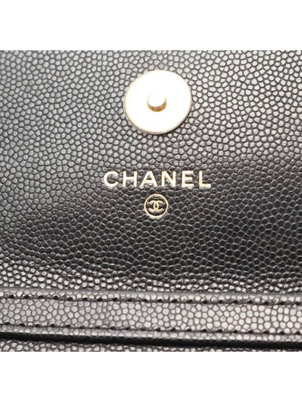 Chanel Shoulder Bag Quilted Card Slot Black Caviar Leather Classic Flap
